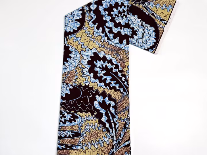 Éventails floraux bleu ciel — Bleu ciel, ocre et bordeaux