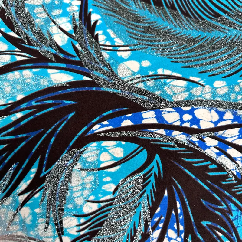 Blue feather wax print — Blue, ivory & black