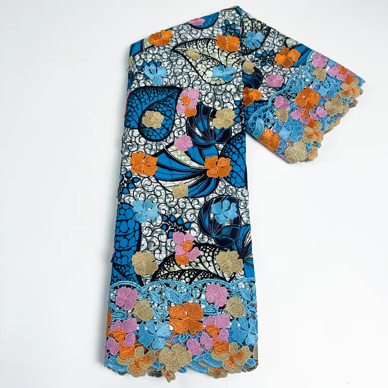 Estampado jardim azul — Azul, laranja e rosa
