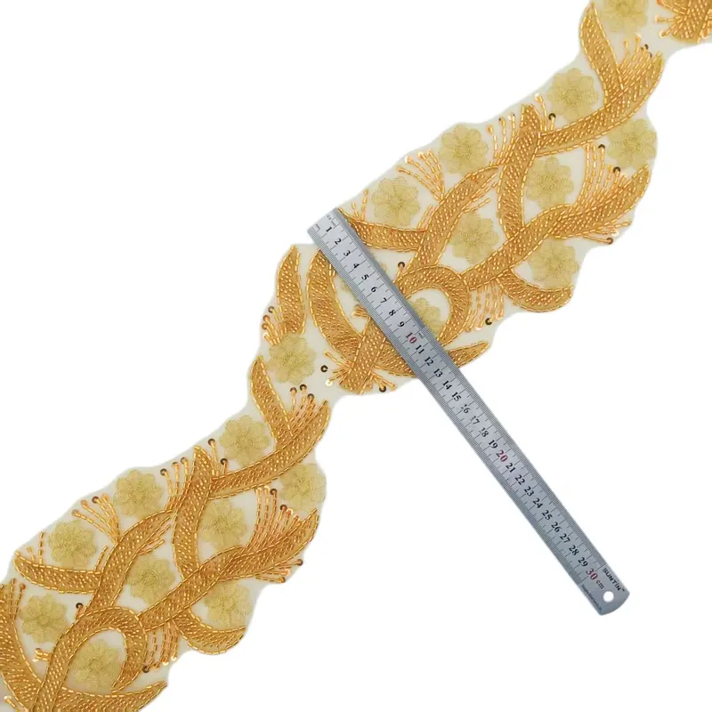 Floral scroll sequin trim — Black, white & gold examples