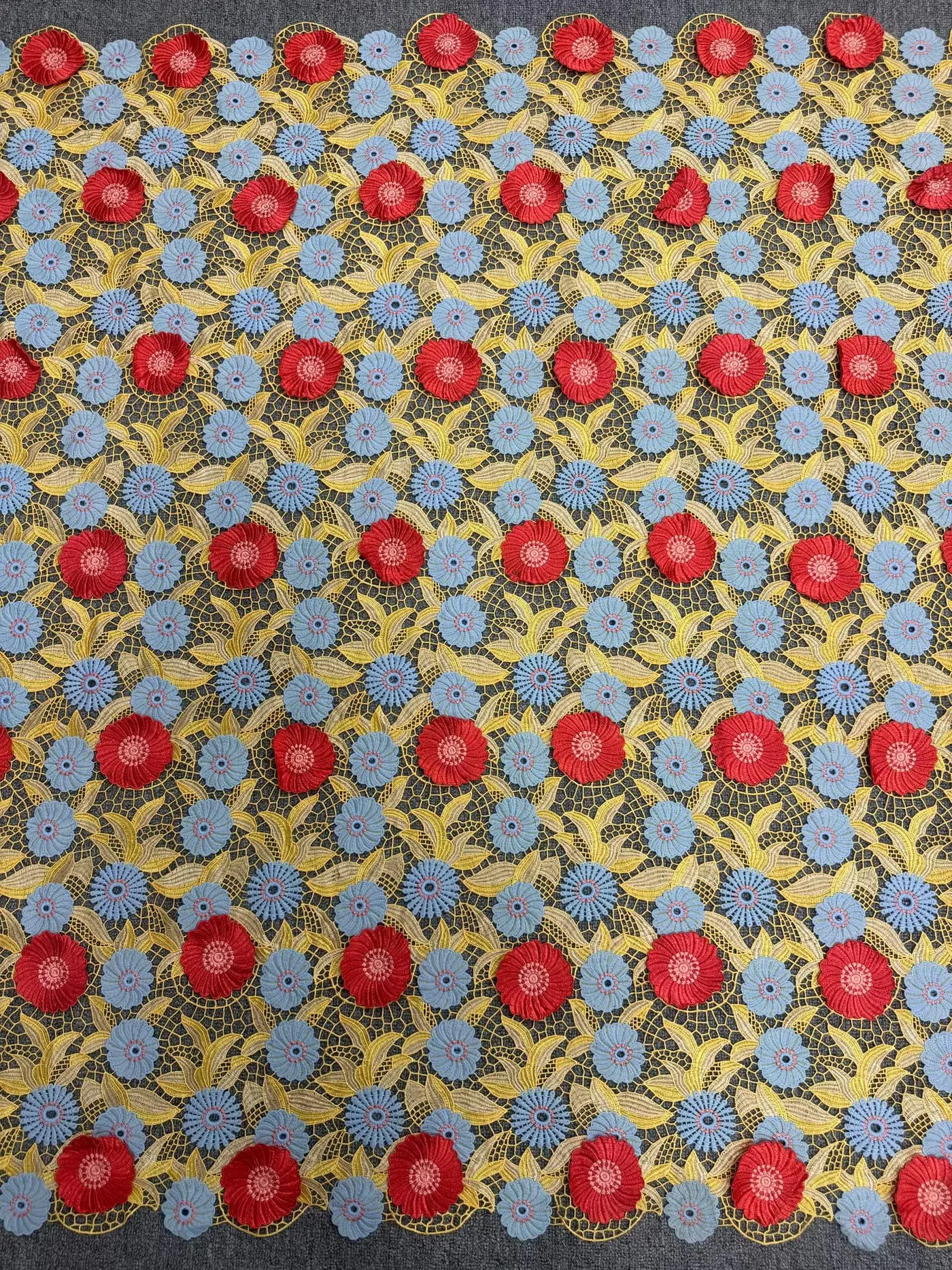 Colourful flower medallions · embroidered fabric — Q882